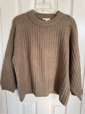 Francesca's Collections Ribbed Crewneck Sweater - Taupe Brown